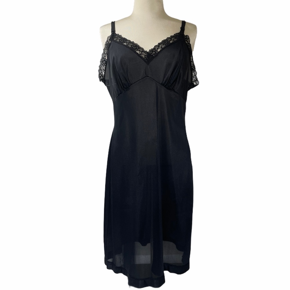 Vintage Slip Dress Full Slip Lace Lingerie Romantic Sexy Pin Up Black Med Large - Picture 11 of 12